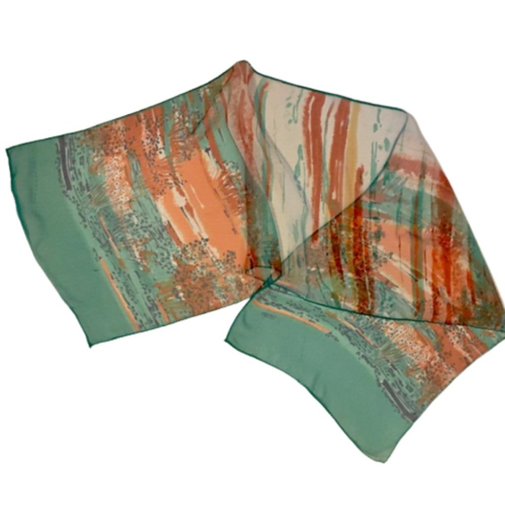 Robinson Golluber Silk Scarf Oblong Turquoise Cobalt Terracotta Desert Colors